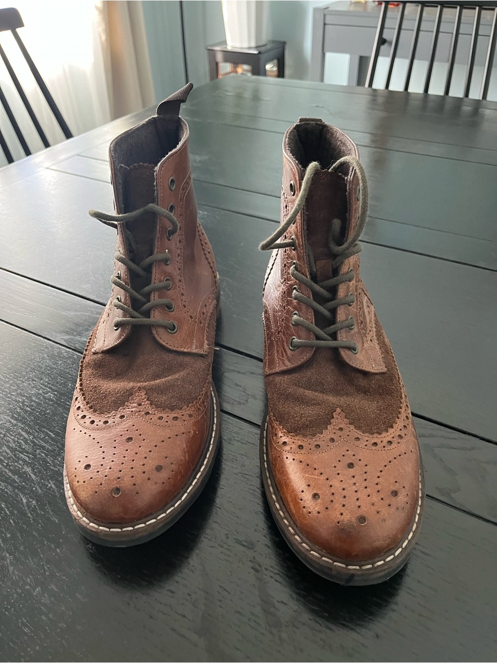 Crevo Two-Tone Brown Leather & Suede Wingtip Lace-Up Boots